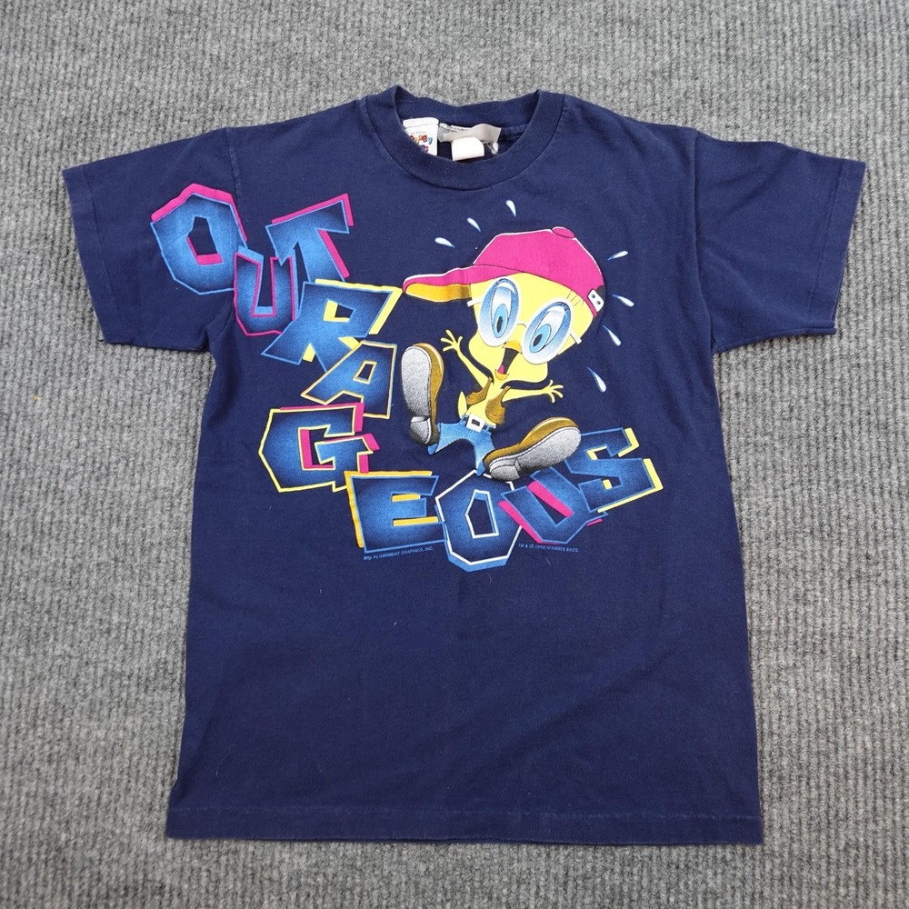 Vintage Tweety Bird Looney Tunes Shirt Kids Medium Blue Single Stitch 90s
